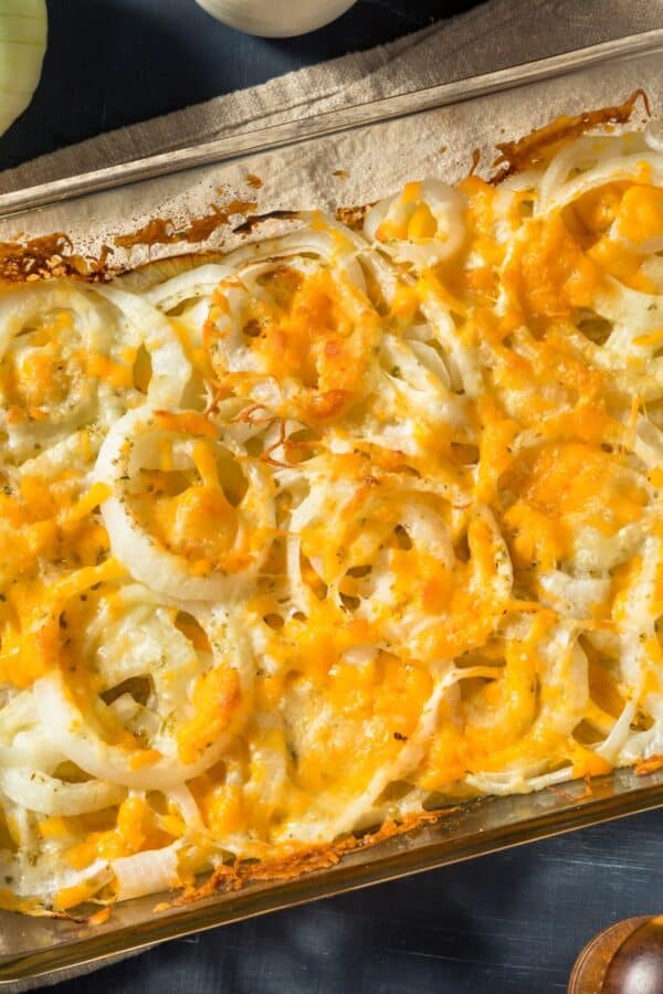 Overhead image of Tennessee Onions in a baking dish