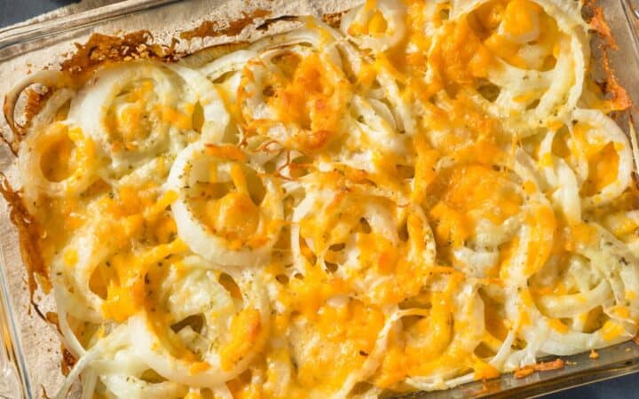 Overhead image of Tennessee Onions in a baking dish