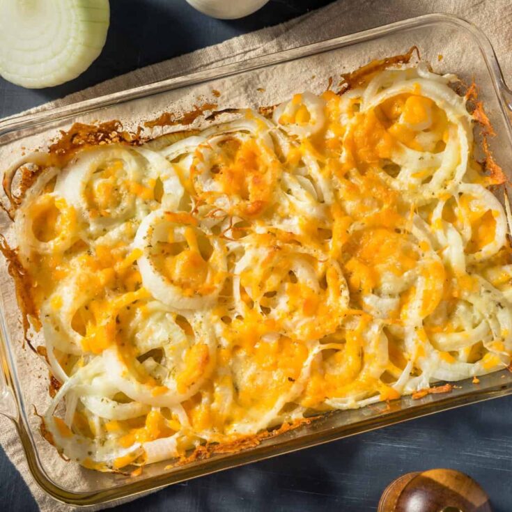 Overhead image of Tennessee Onions in a baking dish