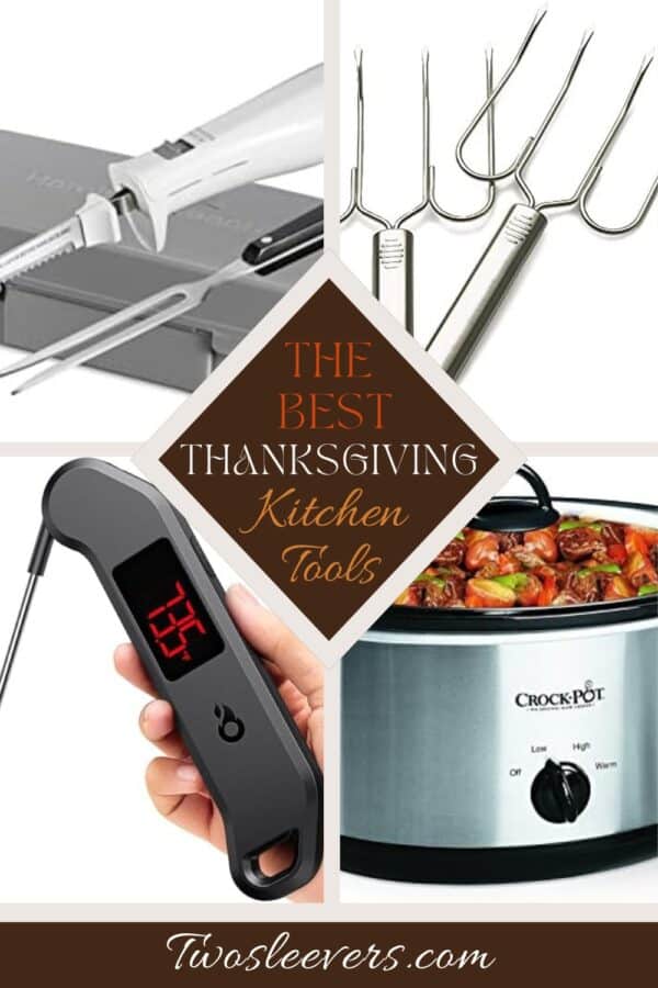 A four part graphic of the best Thanksgiving Prep Tools with text overlay