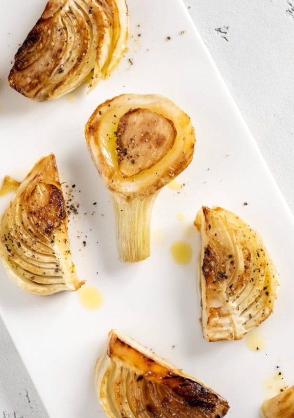 Air Fryer Fennel bulbs cut into pieces and roasted