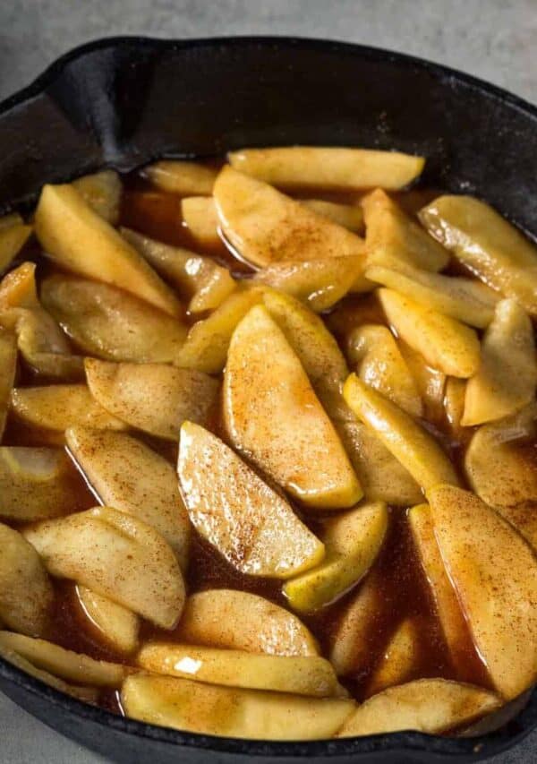 Overhead image of Sauteed Apples in a cast iron skillet