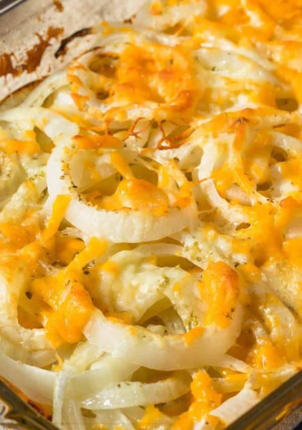 Close up image of Tennessee Onions in a glass baking dish