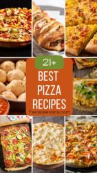 Best Pizza Recipes graphic with a grid of pizza images and a text overlay