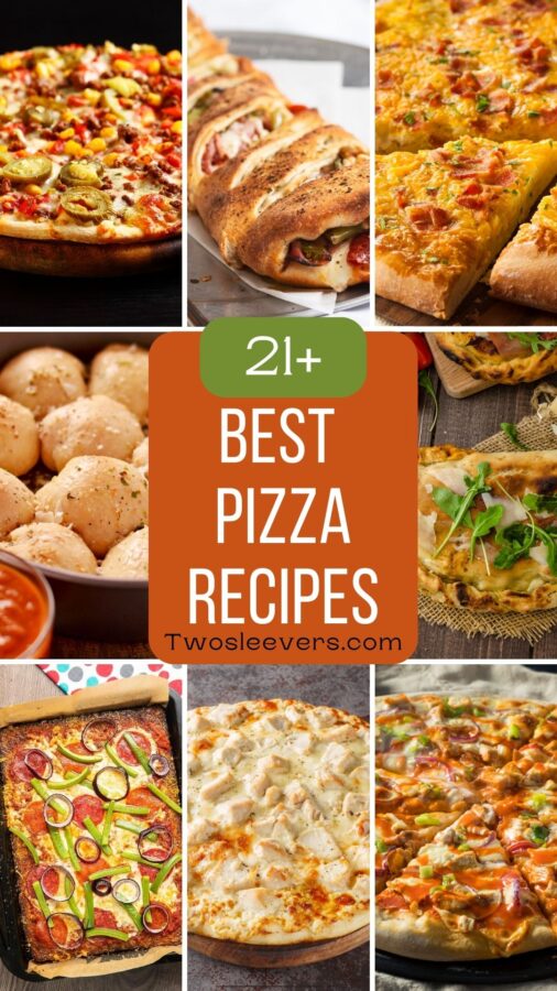 Best Pizza Recipes graphic with a grid of pizza images and a text overlay