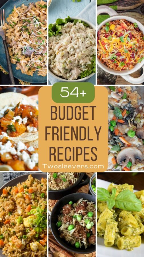 Budget Friendly Recipes Graphic with a multi part grid of inexpensive recipes