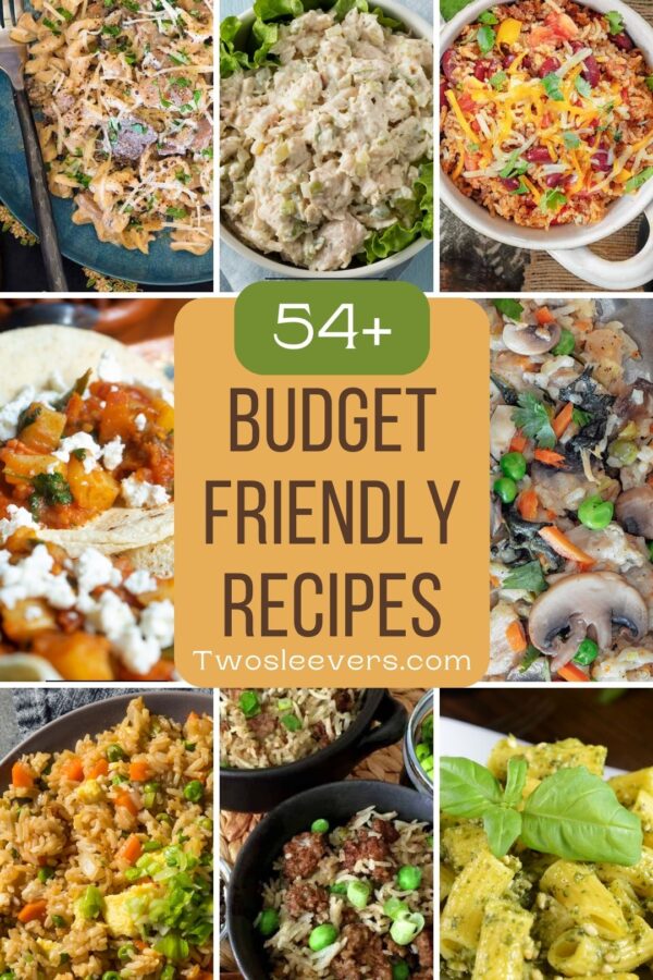 Budget Friendly Recipes Graphic with a multi part grid of inexpensive recipes