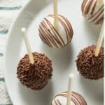 Overhead image of cake pops on a white plate - 8