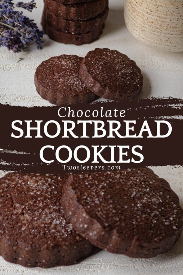 Chocolate Shortbread Cookies Pin with text overlay