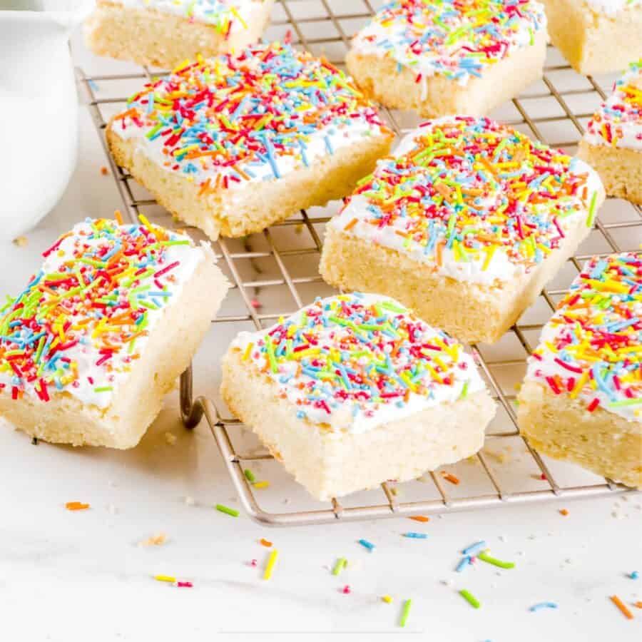 Sugar Cookie Bars on a cooling rack