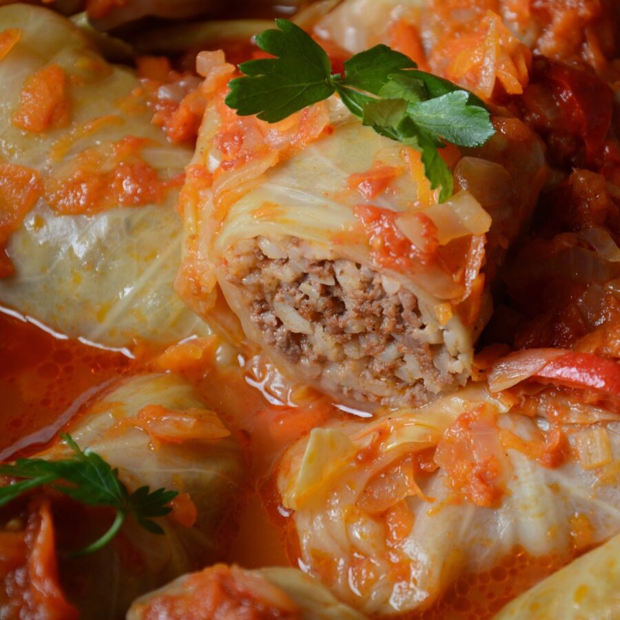 Close up image of Cabbage Rolls with one cut in half