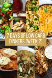 Low Carb Dinners Week 2 Infographic with 7 recipe images in a grid - 1