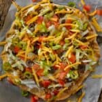 Overhead image of Taco Pizza on parchment paper - 8
