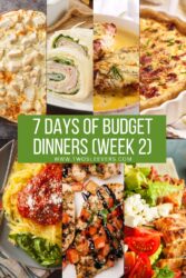 Budget Friendly Dinners Week 2 infographic grid with text overlay - 9