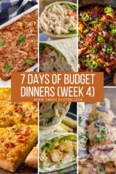 Budget Friendly Dinners Week 4 6 part graphic with text overlay