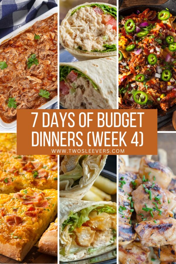 Budget Friendly Dinners Week 4 6 part graphic with text overlay
