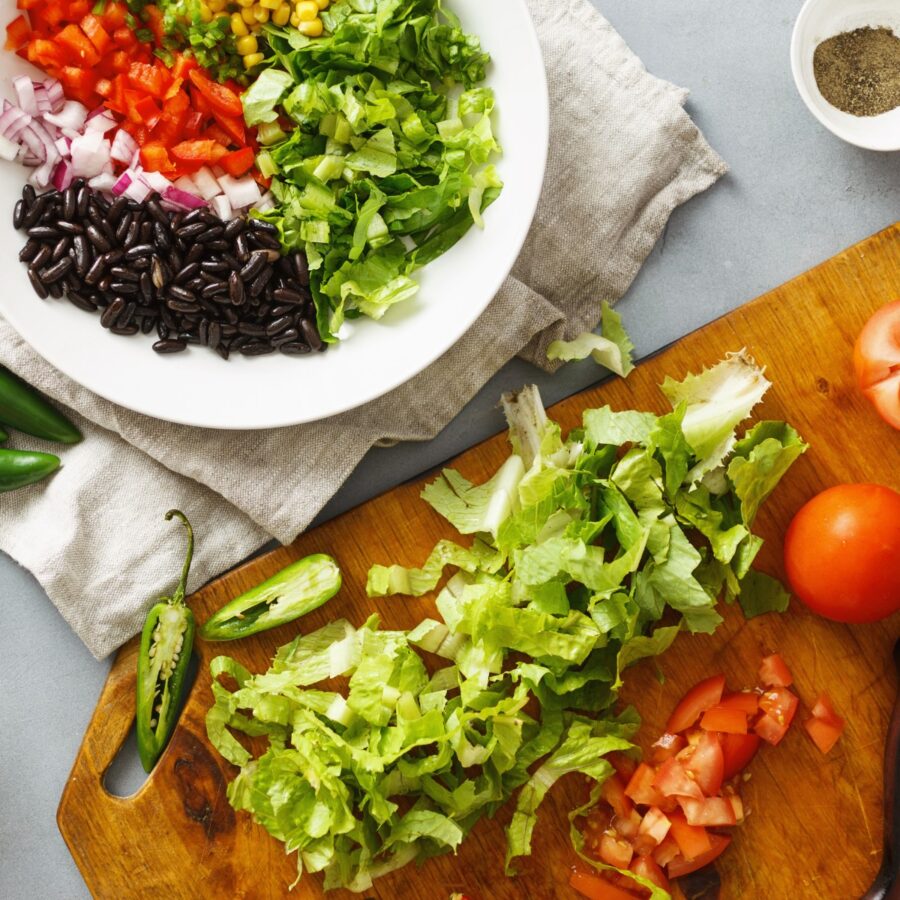 Overhead image of classic taco toppings