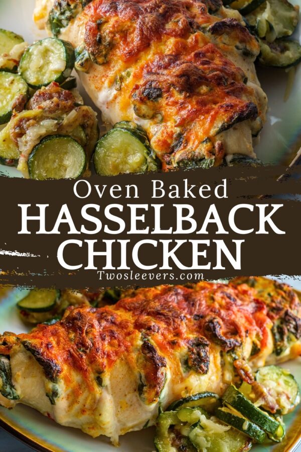 Hasselback Chicken Pin with text overlay