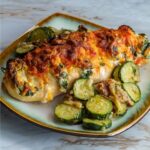 Close up image of hasselback chicken on a plate