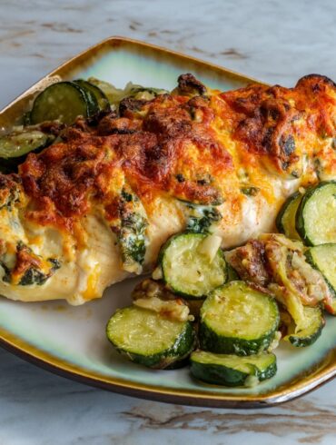 Close up image of hasselback chicken on a plate