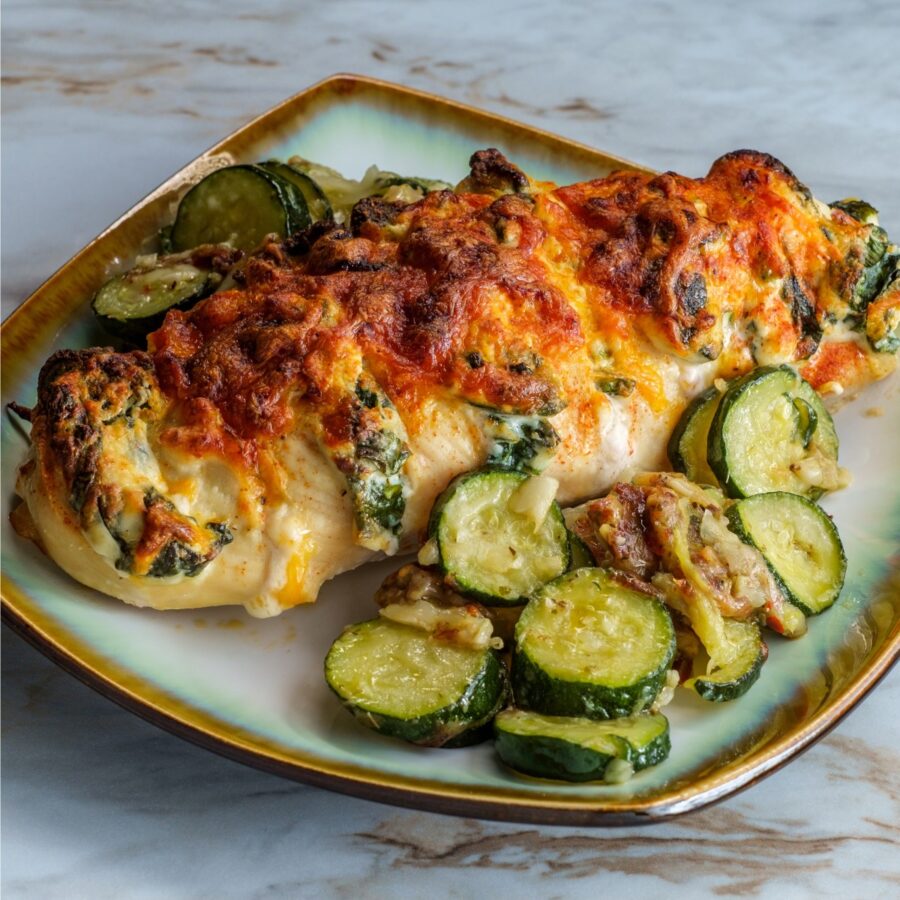 Close up image of hasselback chicken on a plate