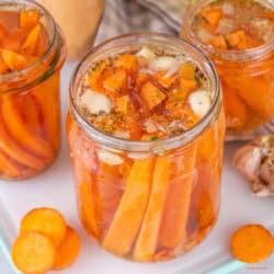 Carrot salad Pickled carrots in glass jars