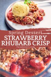 Strawberry Rhubarb Crisp Pin with text overlay