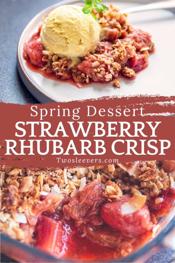 Strawberry Rhubarb Crisp Pin with text overlay