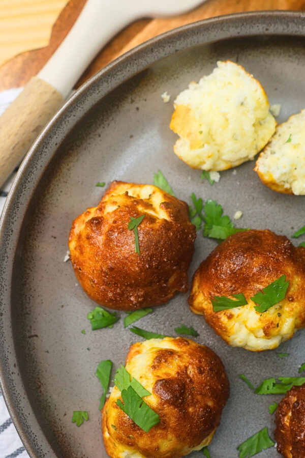 Air Fried Protein Cheese Bites on a plate with garnish