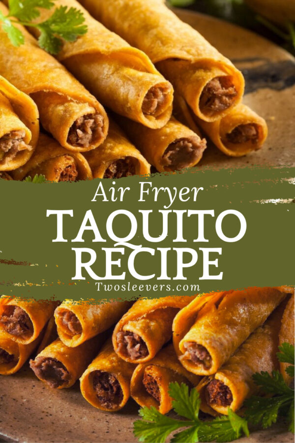 Air Fryer taquitos pin with text overlay