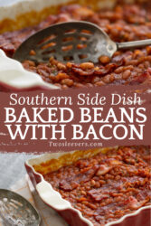 Baked beans with Bacon Pin with text overlay