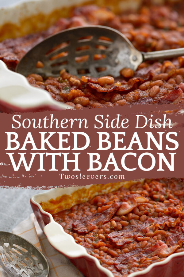 Baked beans with Bacon Pin with text overlay