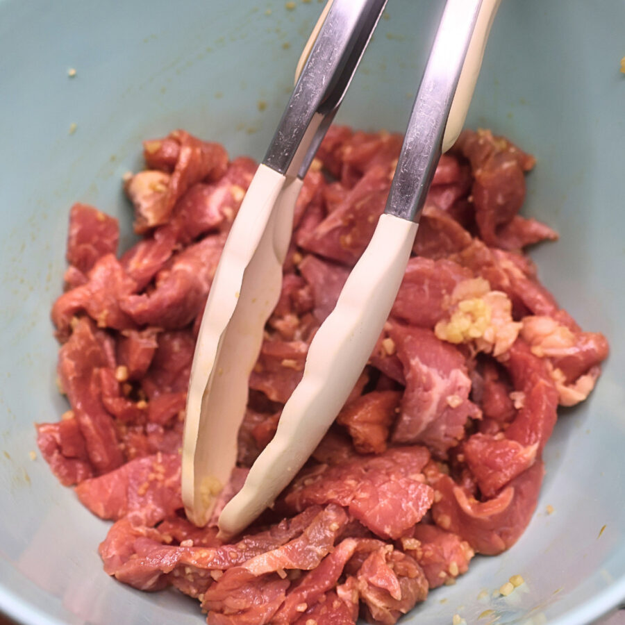Thin sliced beef in marinade