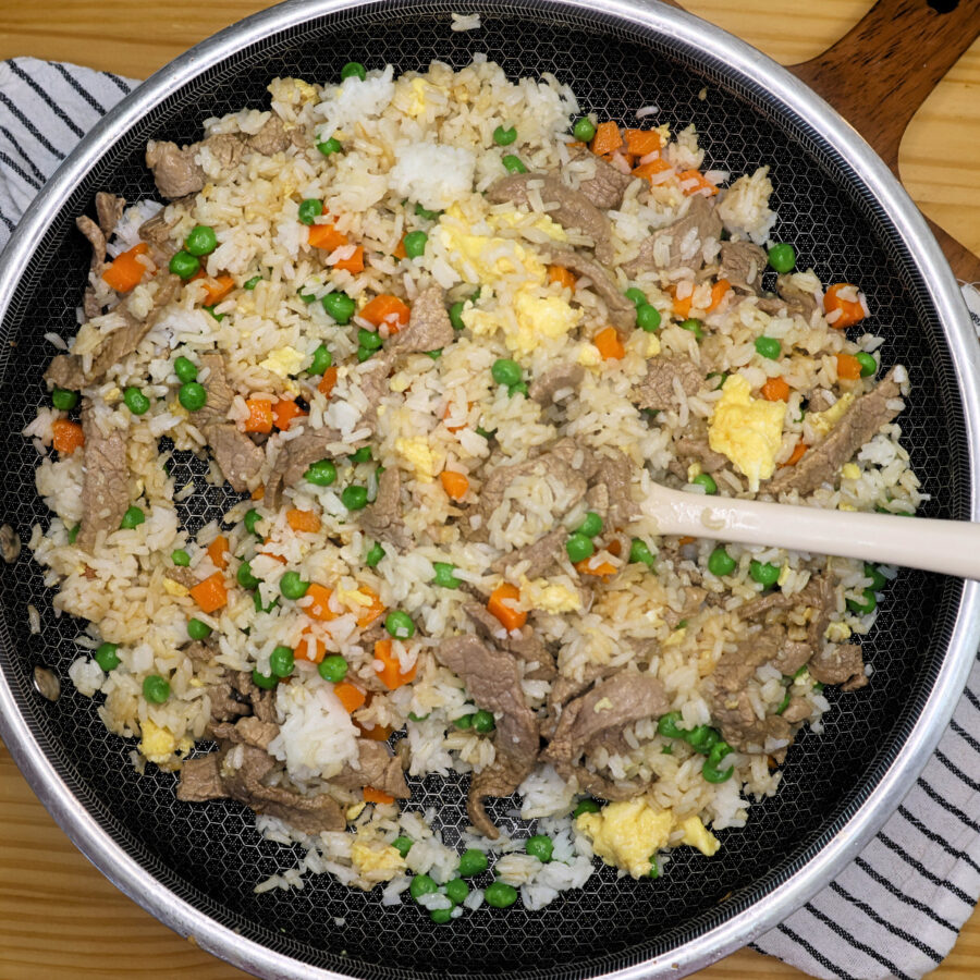 Beef Fried Rice in a skillet