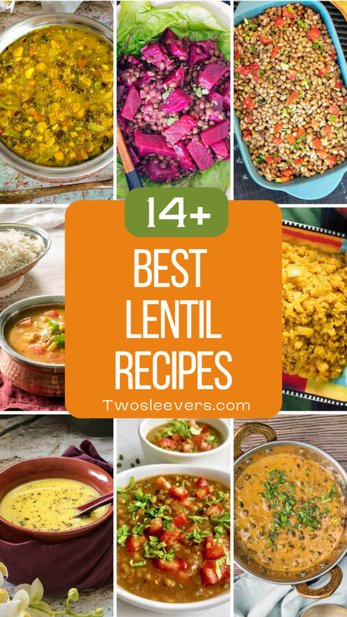 Best lentil recipes grid graphic with text overlay