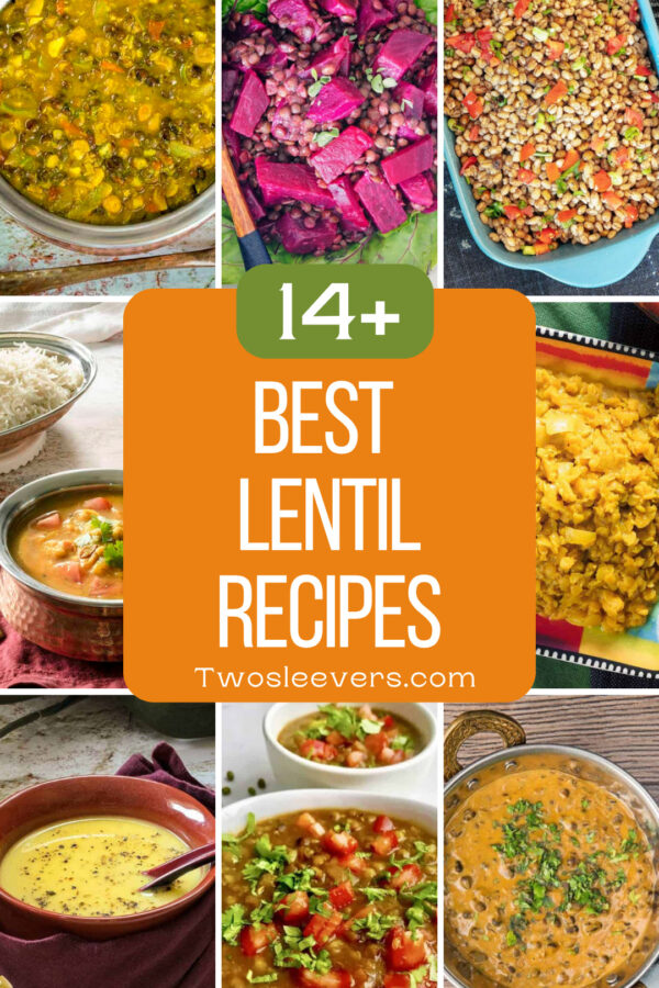 Best lentil recipes grid graphic with text overlay