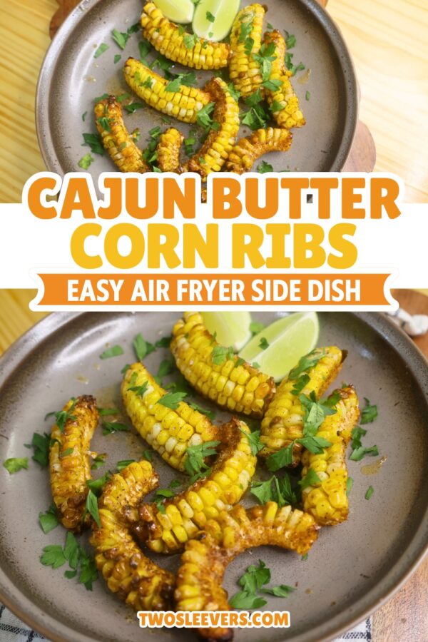 Cajun Butter Corn Ribs Pin with text overlay