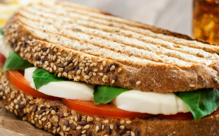 Close up image of a Caprese Sandwich
