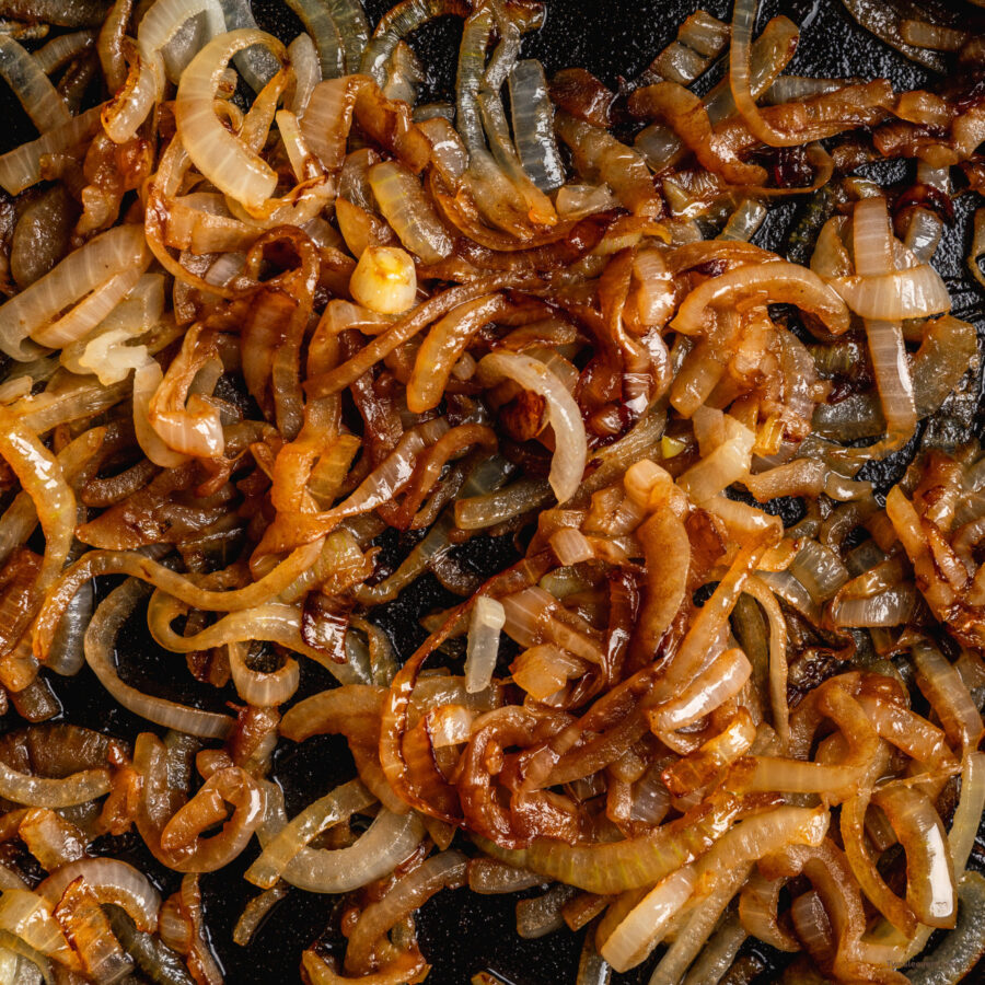 Overhead image of caramelized onions