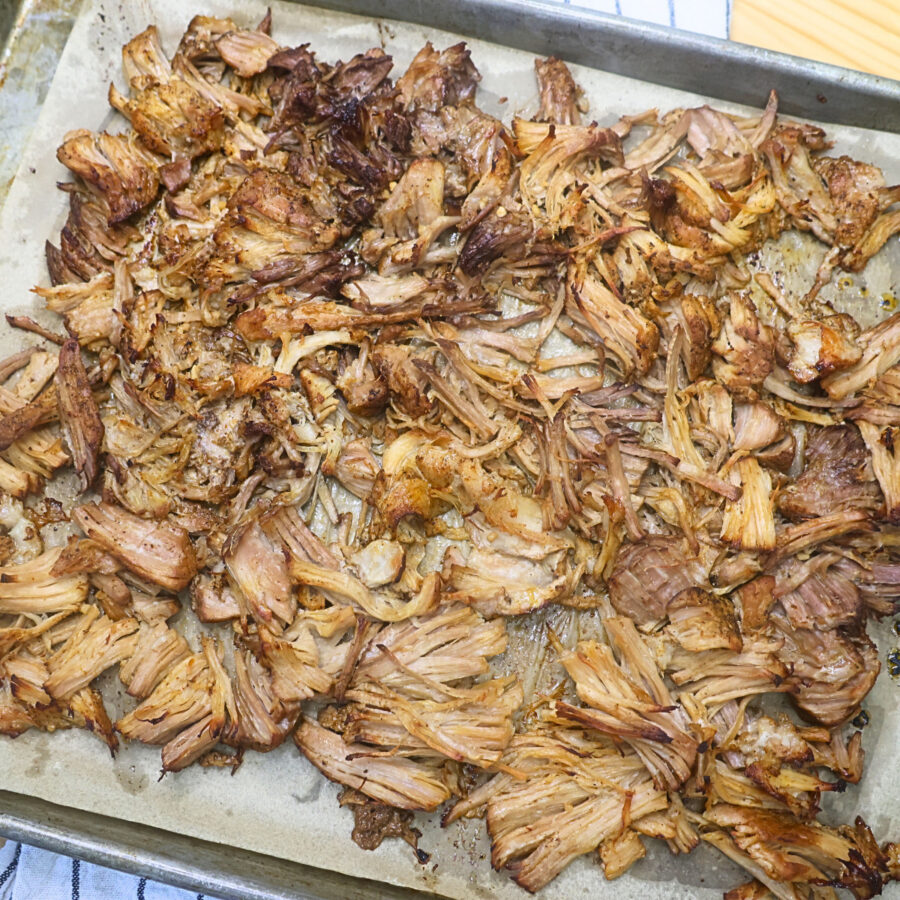 Crisped Pulled Pork on a sheet pan