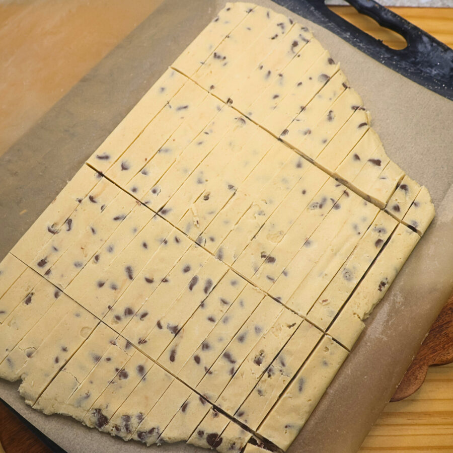 Chilled cookie dough cut into fries