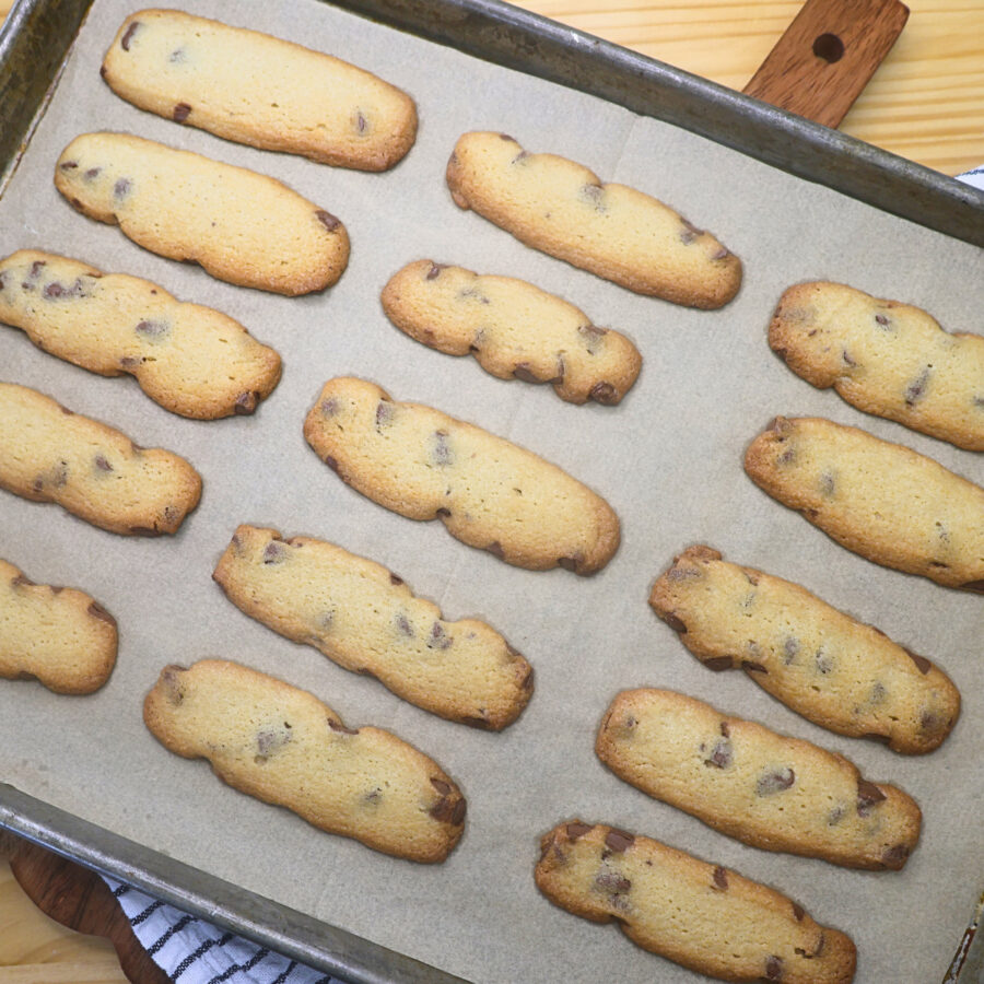 Baked cookie fries on a baking sheet lined with parchment paper