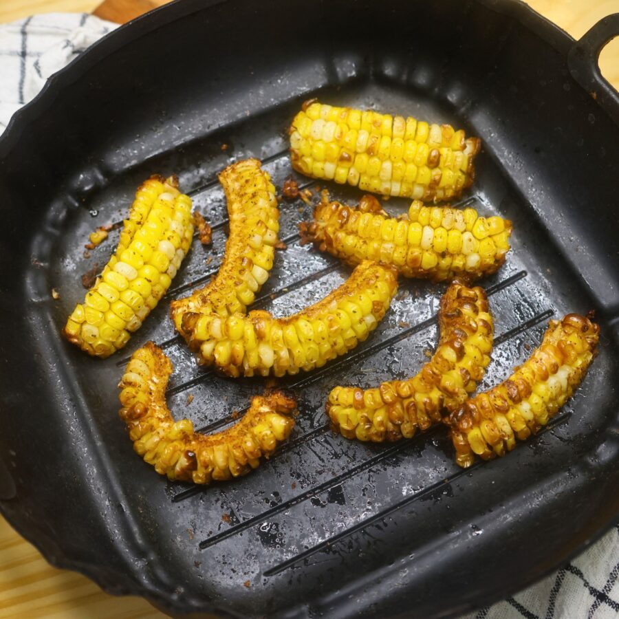 Corn ribs cooked in an air fryer basket