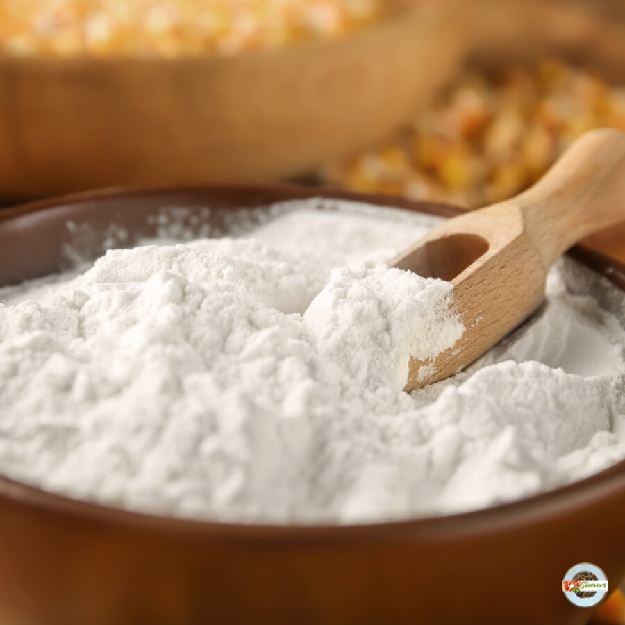 Cornstarch in a bowl with a small scoop