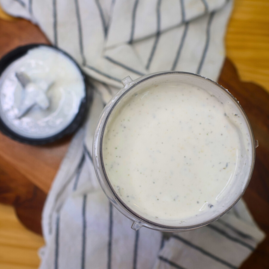 Cottage cheese alfredo sauce in a blender jar