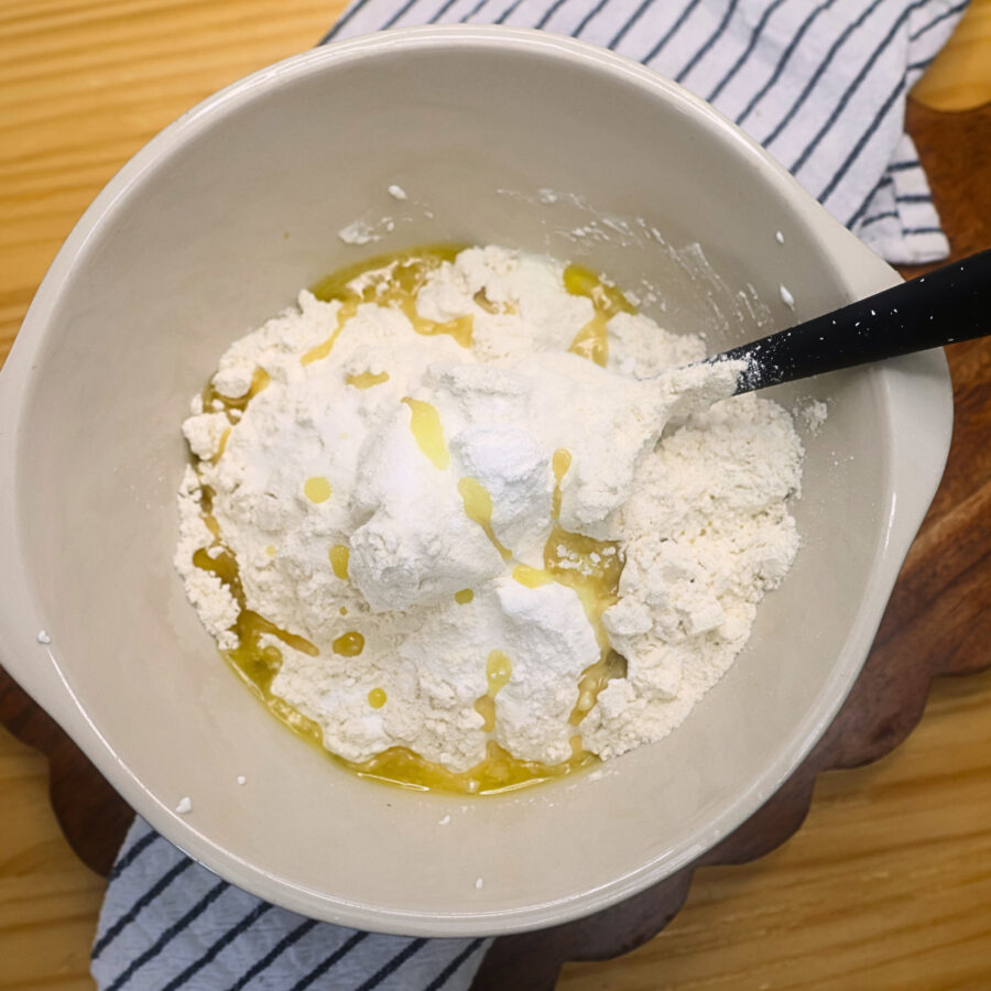 Ingredients in a bowl to make cottage cheese flatbread