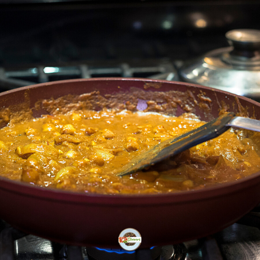 Curry warming on the stovetop in a skillet