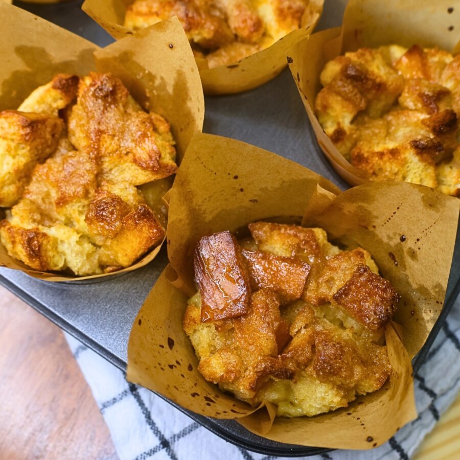 Close up image of French Toast Muffins in a muffin tin