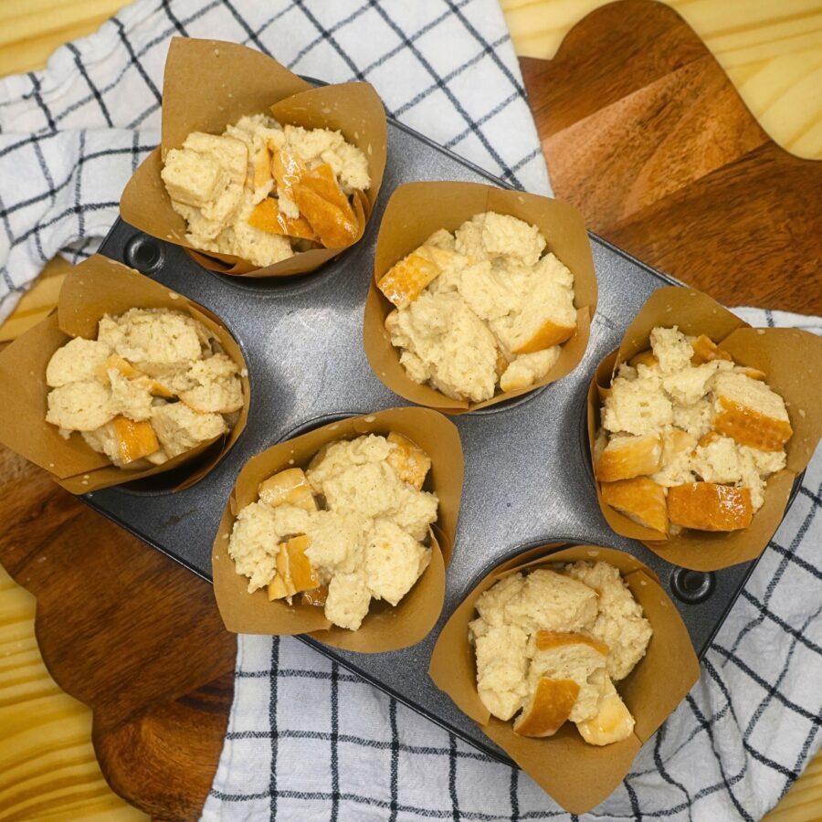 Muffin cups filled with french toast batter