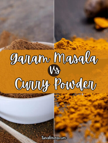Two part grid of Garam masala and curry powder side by side with text overlay reading "Garam masala vs curry powder"